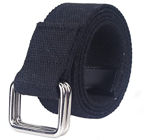 SagaSave - Cinturón unisex de tela ajustable casual con hebilla de doble anillo, cintura elástica de 110 cm para jeans, Negro , 110