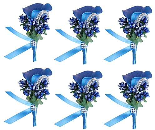ISAKEN Handgelenk Corsage Blumenset 6 Stück Bräutigam Boutonnièr Ansteckblume Hochzeit Boutonniere für Bräutigam Braut Brautjungfer Trauzeugen Gäste Hochzeit Herren Damen Bankett Tanzparty Deko