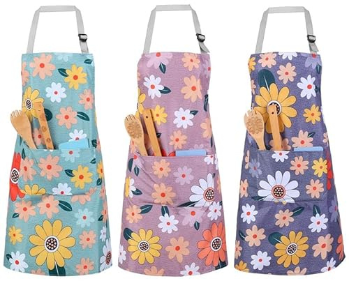 FANTESI 3 Pcs Floral Aprons with 2 Pockets for Women