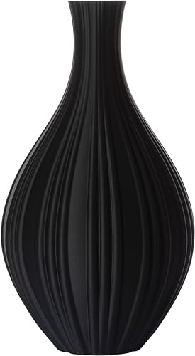 3D Vase Dekovase Alva XL 38cm Bodenvase Deko Vase Pampasgras Trockenblumen (Schwarz)
