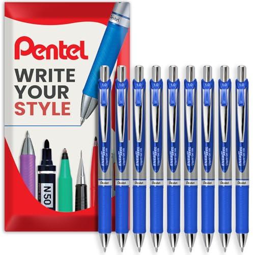 Pentel EnerGel BL80 – einziehbarer Flüssiggelschreiber – 1,0 mm – 54 % recycelt – 9 Stück – in Umschlag Geschenkverpackung – blaue Tinte