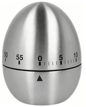 60 Minute Egg Shaped Timer Kitchen Cooking Timer | Mechanical Stainless Steel 60 Minutes Countdown Timer for Cooking Baking Shower Classroom Study Toothbrush