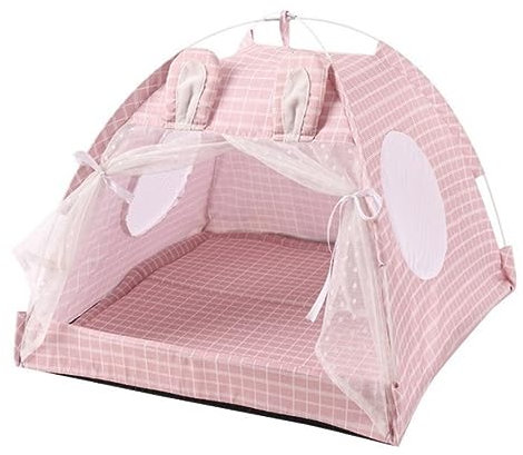 Katzenbett Haustierbett Prinzessinnen-Haustierzelt, Kleines Katzen- Und Hundezelt Mit Netzgarn-Design, Tragbare Mini-Tierzelte, Katzenzelthöhle Hundesofa Schlafen (Color : Rosa, Size : 48x48x43cm)