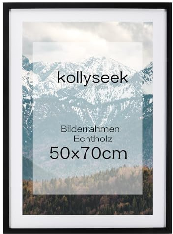 kollyseek Bilderrahmen 50x70cm Schwarz Echtholz mit Passepartout Pine Fotorahmen zimmer deko