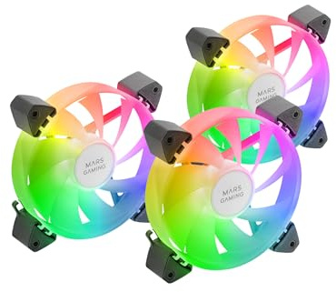 MARSGAMING MF-3A Kit 3X Ultra Leise FDB Lüfter mit ARGB Rainbow 360° Rahmenlose Beleuchtung, 3in1 Lüfter Kompatibilität, Dual Male + Female Connector, Schwarz