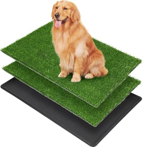Large Dog Toilet Tray with Dog Grass Mat, Dog Litter Box, Indoor Dog Potties for Apartment and Patio Training, with 2 Packs Dog Grass Pee Pads for Replacement (Dog Urine Potty 89x58cm）