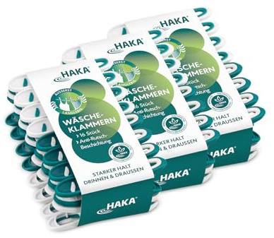 HAKA Wäscheklammern, 48 Stück, stabil, ohne Abdruck, für drinnen & draußen