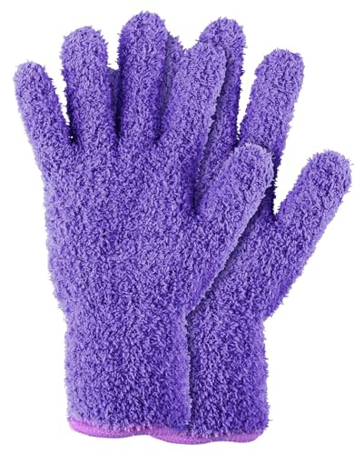Sibba 2 Stück Staubhandschuhe Mikrofaser Handschuh, Fäustlinge, Lila