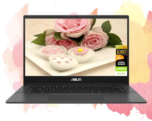 ASUS Chromebook Laptop Computer, 14’’ FHD Laptops, MediaTek, 4GB RAM, 64GB eMMC, Webcam, Bluetooth, Wi-Fi, USB-C, Chrome OS, LE Bundle, Back to School&College, Ready for Student