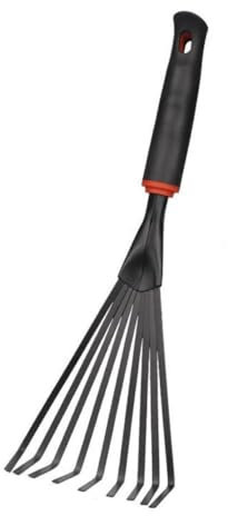 Rastrello da giardino in plastica con manico piccolo per erba e aiuole da esterno Manico efficiente Rastrello per foglie in plastica R Q6L0 Strumento da giardino piccolo