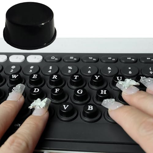 DIY Raised Keyboard Sticker with Letter Decals for Long Nails, Adhesive Keycap Riser for Nail Art Protective Keycap Silicone Sticky Pad Suitable for Tying and Gaming (Black-Cylinder)