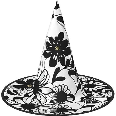 HTTUP Schwarz und Weiß Blumen Druck Stilvolle Vintage Hut Karneval Halloween Hut Erwachsene Kostüm Zubehör Mottopartys