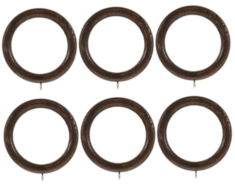 MAGICLULU Anillas para Cortinas De Madera Café 6 Piezas Aro Metálico para Barra Romana, Resistentes y Versátiles, Ideales para Colgar Cortinas El Hogar