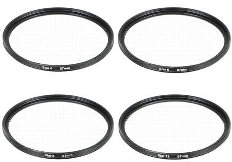 sourcing map 67mm Star Filter, Starburst Filter for Camera Lens Starlight Effect Cross Screen Set 4 Points 6 Points 8 Points 12 Points for Night Scenery Glassworks, 4 Pcs