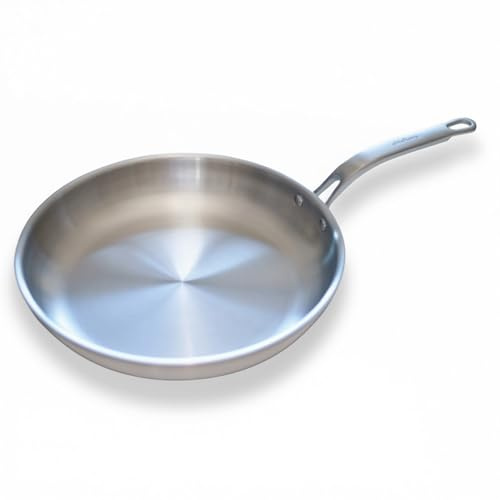 HiSteng 12-Inch 5-Ply Stainless Steel Frying Pan, Chef's Skillet, Induction Ready, Stay-Cool Handle Design