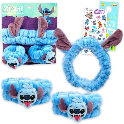 Disney Stitch Beauty Accessories Set - Bundle Skincare Stitch Headband and Wristbands, Stickers, and More | Disney Pampering Bath Beauty Gifts