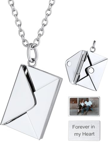 ChainsHouse Damen Halskette mit Foto Umschlag Anhänger Kette mit Bild | Edelstahl/Kupfer Medaillon zum Öffnen mit Bilder, Umschlagkette Fotokette Gravur, Memorial Geschenk für Geburtstag