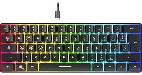 Speedlink Letos - RGB Gaming Tastatur 60%, kabelgebunden, USB-C Kabel abnehmbar, Anti-Ghosting, Hintergrundbeleuchtung Verschiedene Beleuchtungsmodi, US Layout englisch QWERTY, schwarz