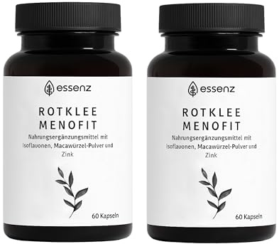ESSENZ - Rotklee MenoFit 2x60 Kapseln - Natürliche Kapseln mit Rotklee-Extrakt & Maca-Wurzel-Pulver. Zur Unterstützung des Wohlbefindens in den Wechseljahren