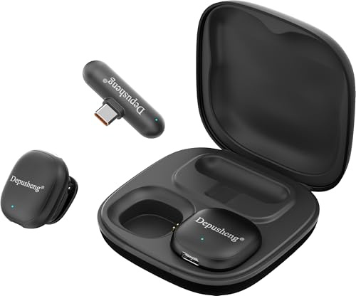 Depusheng V2 Dual Wireless Clip-on Microphone, Type-C Plug Play Lapel Mic with Charging Case, 3-Speed Noise Reduction for Vlog Live Interview iPhone Android