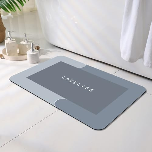 Ever Fairy Diatomite Bath Mat, Super Absorbent Bathroom Mats, Non-Slip Quick Dry Bath Rug, Absorbent Floor Mat for Bathroom Bathtub Shower Room (Blue, 60 x 40 cm)