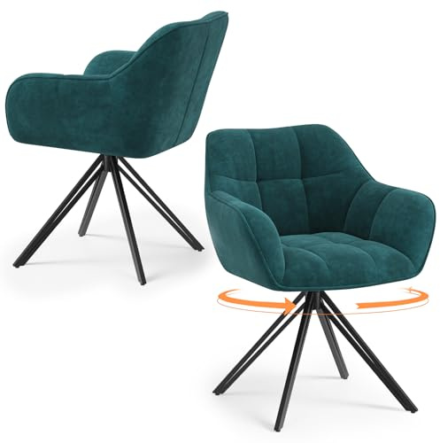 COLAMY Drehstühle für Esszimmer, 2er Set, Drehbare Polsterstühle mit Armlehnen und Rückenlehne, Bequeme Küchenstühle für Wohnzimmer & Essbereich, Grün
