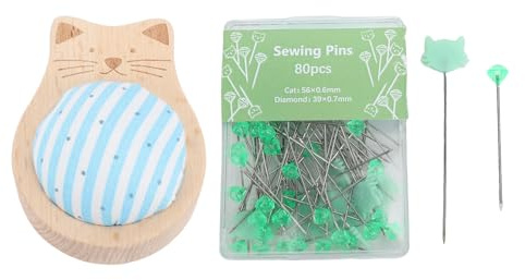 Hamwesh 80-teiliges Katzen-Nadelkissen-Set, Nähnadeln, Gerade Nadeln, Positionierungsnadeln Zum Quilten, Sticken, Basteln mit 3D-Ohren-Design, Durchsichtige Kunststoffbox