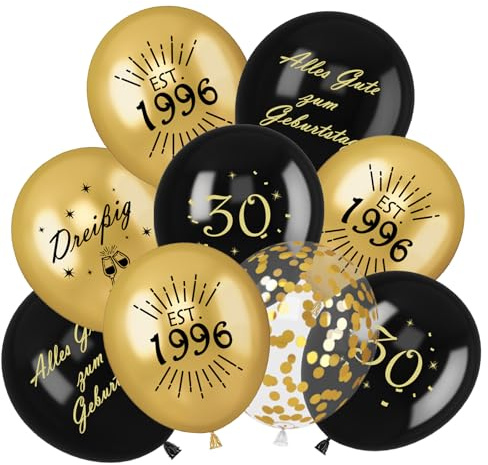 30 Stück Luftballons 30.Geburtstag Deko - Luftballons Schwarz Gold Deko für Mann Frau - Latex Druck Ballons, Konfetti Luftballons für Birthday Party Geburtstagsdeko (Schwarz Gold, 30-2026)