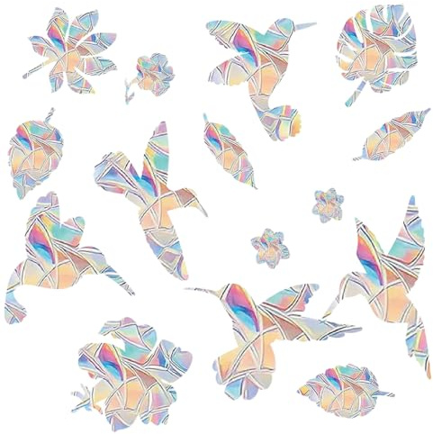 OPVYAEU 45 Pezzi Fogli Prisma Finestra Adesivi per Finestre, Adesivi per Vetro, Arcobaleno Adesivi per Finestres Anti Collisione Vetri, Sticker Adesiva Anticollisione per Uccelli (Modello di colibrì）