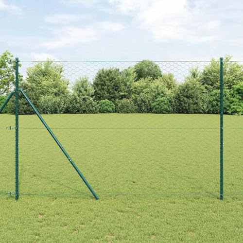ACAGALA Kit Completo Valla con Postes - 10 x 1.6 m (50 mm) Malla Conejera Hexagonal PVC en Acero Poste de Valla para Jardín, Mascotas Grandes y Aves de Corral, Fijación al Suelo, Verde