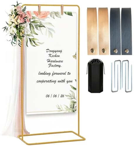 Hochzeitsschild Halter, Schweres Metall Quadratisches Hintergrundgestell 1.75m mit 4 Lederriemen für Outdoor & Indoor, Willkommensschild Halter für Partydeko, Posters, Hochzeit und Jede Feier