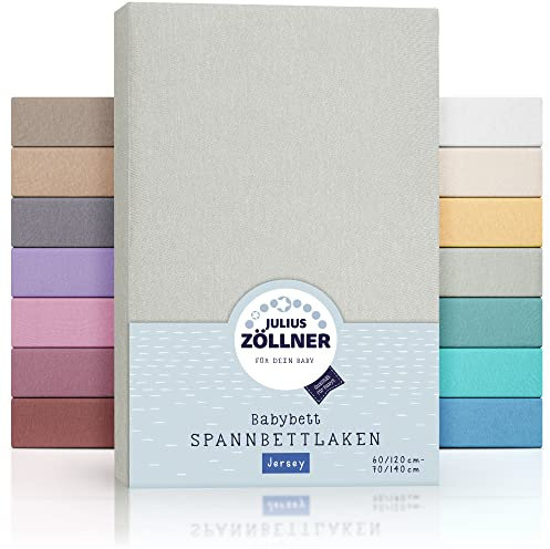 Julius Zöllner Jersey Spannbettlaken für Baby- & Kinderbett, 100% Jersey-Baumwolle, OEKO-TEX Standard 100 zertifiziert, Größe: 60x120cm / 70x140cm, 1er Pack, hellgrau