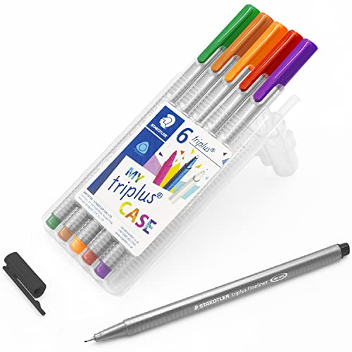 STAEDTLER 334 SB6 LA Triplus Fineliner Superfine Pen, 0.3mm Line Width - Assorted Colours (Desktop Box of 6)