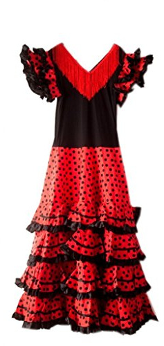 La SENO Rita espagnol Flamenco Robe/Costume - pour Femmes/Enfant - Noir/Rouge - 34-36, 115 cm