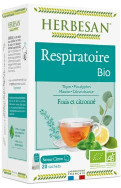 HERBESAN®- INFUSION THYM RESPIRATOIRE BIO Thym, Eucalyptus, Mauve, Ecorce de citron - 20 sachets