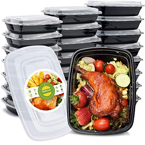 Glotoch 50 Pack (100-Piece) 32 oz 1 Compartment Meal Prep Containers with Lids, Plastic Food Storage Containers for Lunch, Microwave, Freezer, and Dishwasher Safe Take out Containers