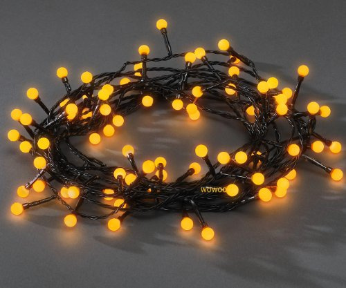 Konstsmide LED globeljuskedja, runda dioder, 80 gula dioder, 24 V utomhusbricka, svart kabel – 3691-007