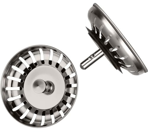 Schläfer 439722 | Tappo Universale per Scarico Lavandino e Lavello Cucina in Acciaio Inox, Filtro a Cestello Fermarifiuti Ø 83mm, Perno del Raccordo Ø 8 mm, Confezione da 2 Pezzi