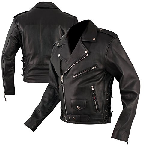 A-Pro Chiodo Giacca Giubbotto Giubbino Pelle Moto Classico Lacci Nero XL