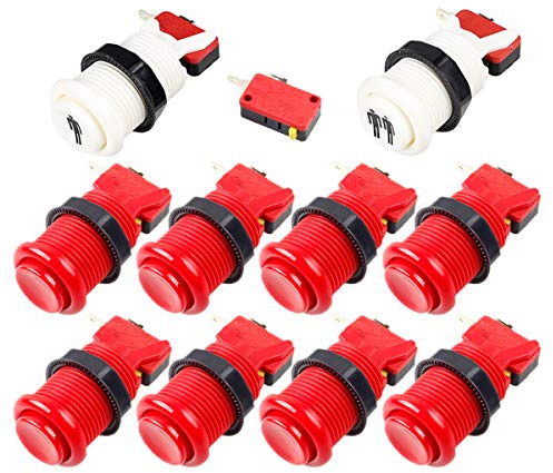 EG STARTS Arcade Botones 8X América del Tipo estándar Botones pulsadores + One & Two Jugador Inicial Happ Botones con Micro Interruptor para Las Piezas de la máquina Arcade Jamma Juegos Mame (Rojo)