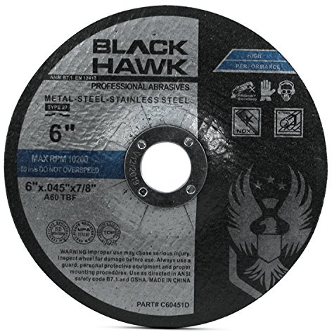 BHA Metal and Stainless Steel Depressed Center Cut Off Wheels for Angle Grinders, 6” x .045” x 7/8” - 25 Pack