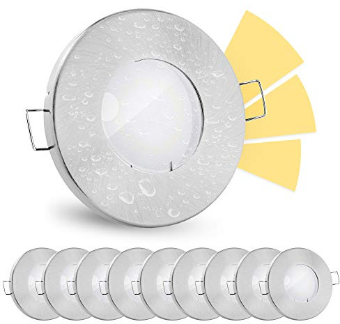 linovum 10 Stück fourSTEP Einbauleuchte LED Bad flach dimmen ohne Dimmer - LED GU10 5W warmweiß 230V - Spot IP65 gebürstet