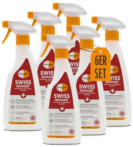 Renuwell Swiss Reiniger, 6x 500 ml – kraftvolle schonende Reinigung ohne Alkohol, entfernt Fett, Schmutz & Ablagerungen, für Holz, Kunststoff, Metall & Stein, Schweizer Qualität