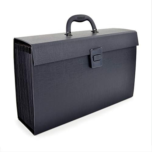 Rapesco 1555 Fächermappe Aktentasche 19 Fach Dokumentenbox, A4+, Schwarz