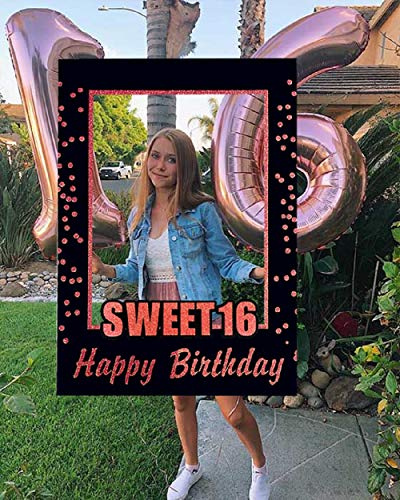 JeVenis Rose Gold Sweet 16 Geburtstagsgeschenk 16. Geburtstagsfeier liefert Photo Booth Requisiten 16. Geburtstag Fotorahmen Geburtstag Fotorahmen