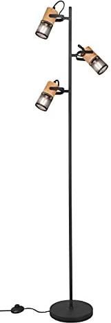 Trio Leuchten Golvlampa Tosh 404300332, metall svart matt, trä, exkl. 3 x E14
