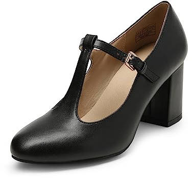DREAM PAIRS Mary Jane Pumps mit T-Riemen, Hochzeitsschuhe für Damen,Size 39,Schwarz/Pu,DPU211