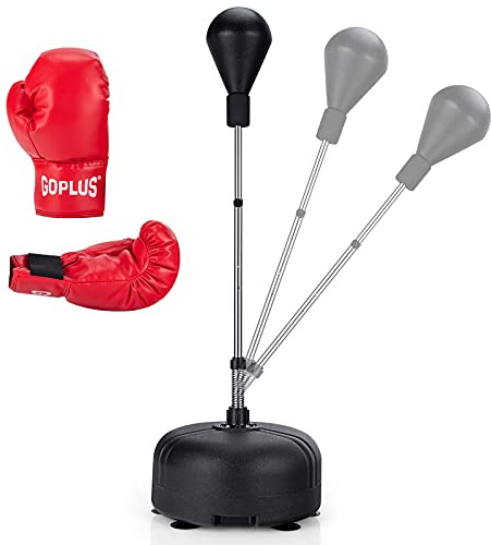 COSTWAY Punching Bag with Stand and Gloves, Freestanding & Height Adjustable Boxing Speed Bags Punch Ball for Home Gym Training, Stress Relief & Fitness (Black)