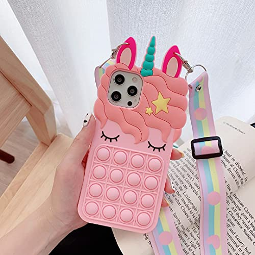 CrazyLemon Hülle für iPhone iPhone 7 Plus/iPhone 8 Plus, Einhorn Bubble Silikon Handyhülle Weich Schutzhülle mit Schlüsselband Rucksackgurt für iPhone 8 Plus/iPhone 7 Plus - Rosa