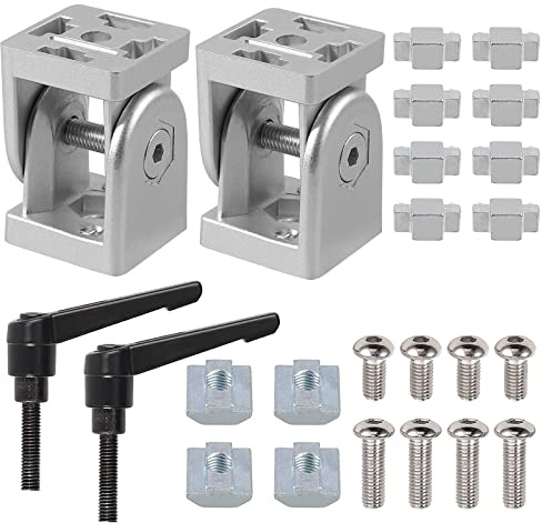 COLFULINE 2PCS Gelenkverbinder, Gelenk Aluprofil 40x40 Nut 8, Einstellbarer Winkelverbinder Zinklegierung, Flexibler Scharnier 180 ° Drehbereich, mit Klemmhebel, Montagezubehör für Aluprofil(Silber)
